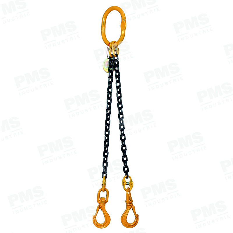 ÉLINGUE CHAÎNE 2 BRINS GRADE 80, CROCHETS À ÉMERILLON À LINGUET - ECH208